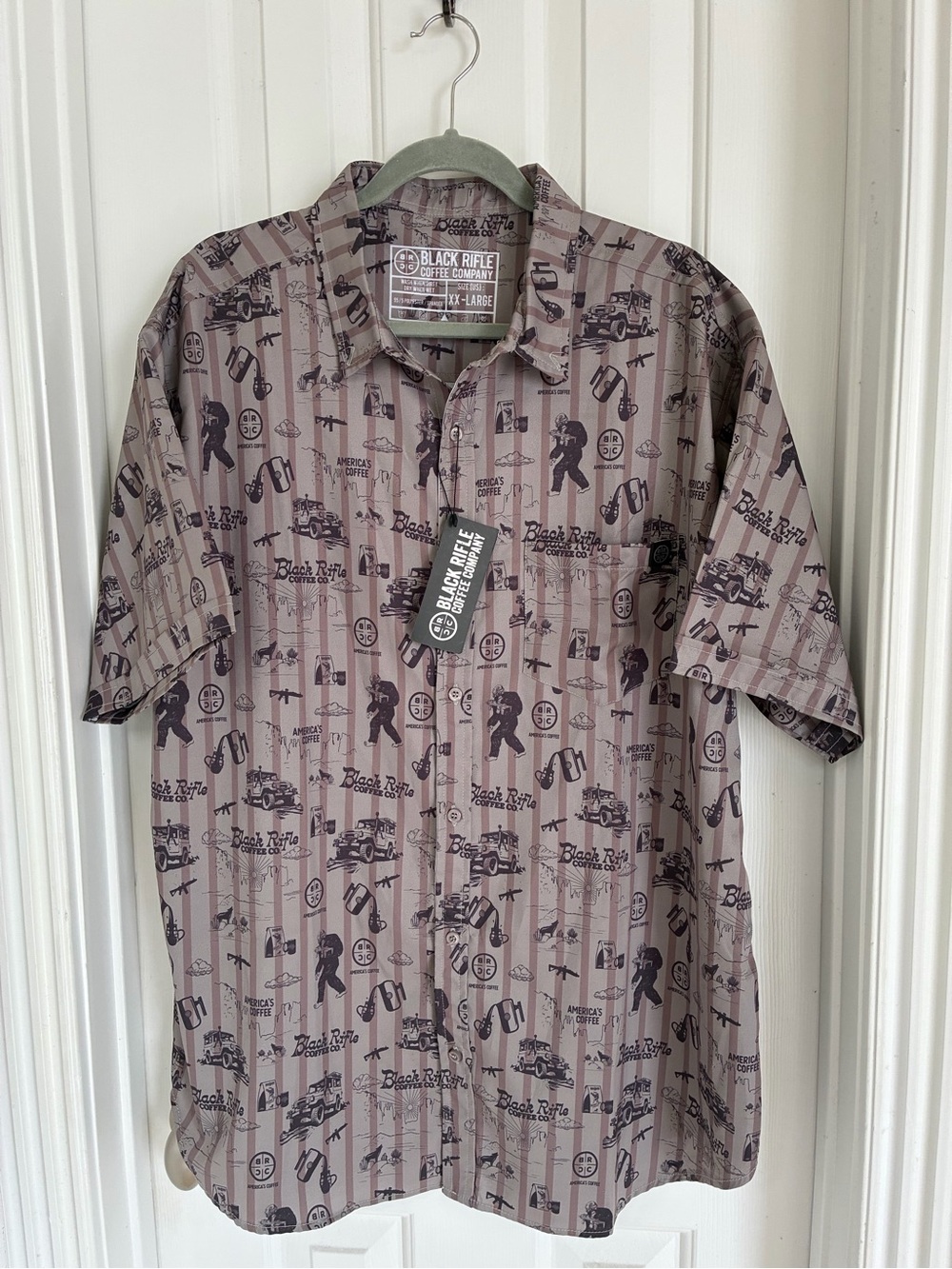 Black Rifle Coffee Co. Men’s Short-Sleeve Button-Down Shirt - Taupe Graphic